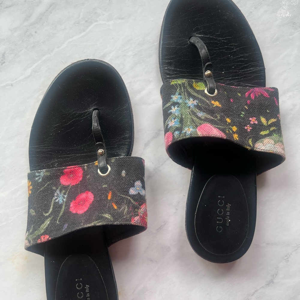 COPY - Gucci Women's Size  6.5 Floral Leather Slip on Thong Sandals